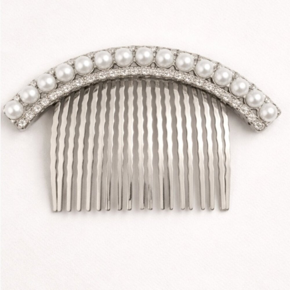 🔵 NWT Pearl & Rhinestone Curved Hair Comb 4.25" Wide 2.5" Comb Accent Clip